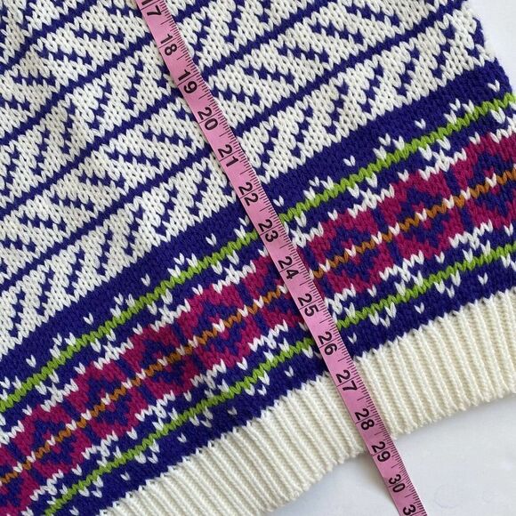 Vintage INTERIN Tunic Sweater Fair Isle Deadstock Purple White Size S - Picture 9 of 9